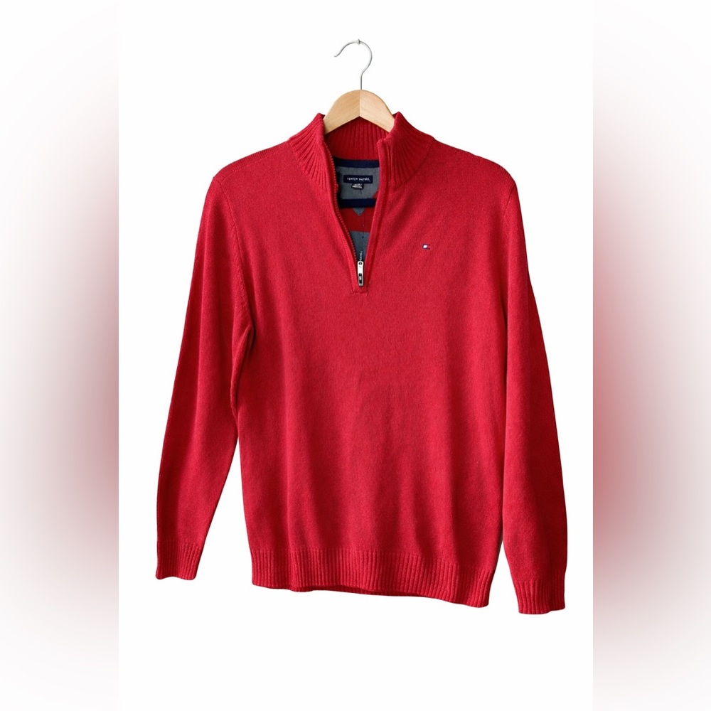 Tommy Hilfiger Red Quarter Zip Sweater Youth Large 14/16 Cotton Knit NWT
